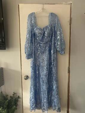 Slay My Look Light Blue Sequin Long Sleeve Maxi Formal Dress